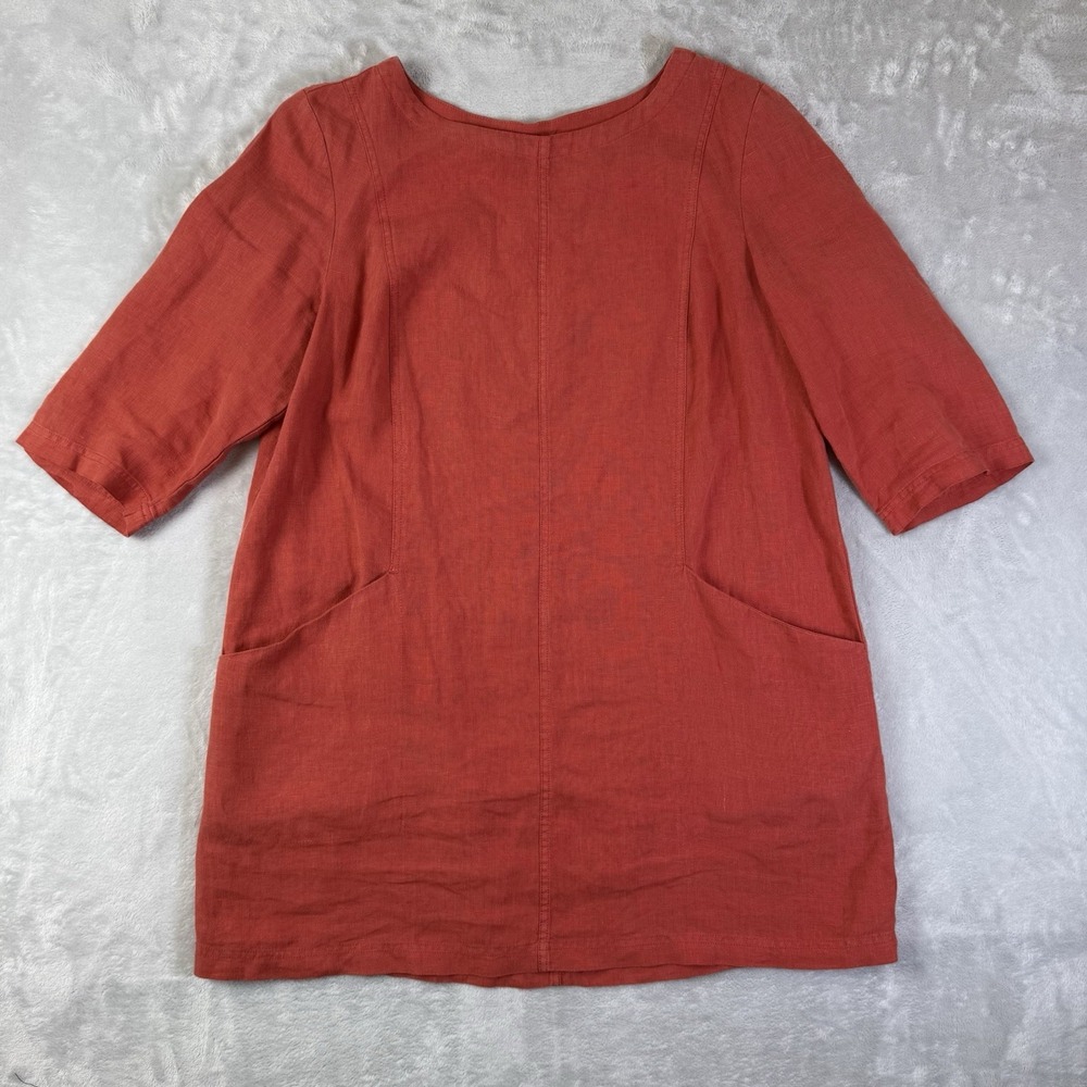 Seasalt Cornwall Linen 3/4 Mini Dress Size 12 Red Pocket Summer Coastal Vacation
